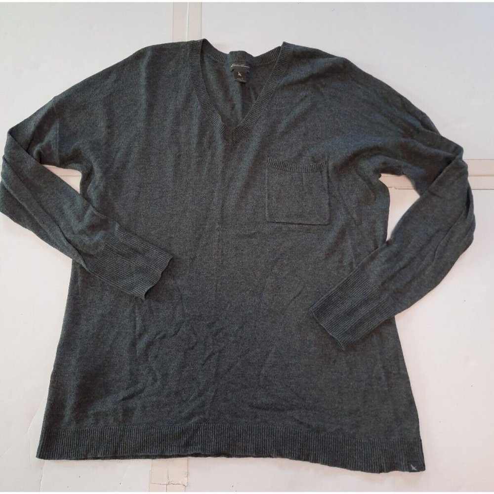 Eddie Bauer womens grey pullover lightweight v-neck sweater size Small S
